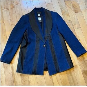 New Via Accenti blue denim black leather vintage jacket button closure size 14W